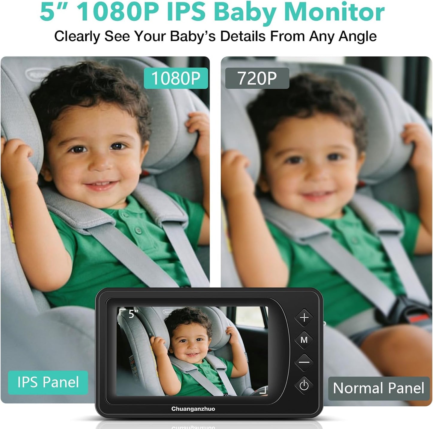 5'' Baby Car Camera with NO.1 Night Vision, USB Powered, Mirror/Normal Mode, 1080P IPS Crystal-Clear Car Baby Monitor With Brightness Setting & 3X Zoom, infant Backseat Camera, S100U, 5inch Black
