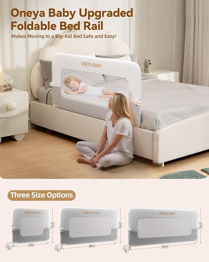Baby Bed Rail Guard, 32in Thickened Toddler Bed Rail for Toddlers, Extral Tall Swing Down Kids Child Safety Side Railing Guards/Rails for Twin, Full, Queen, King Bunk Size Bed, White/Grey, 27”H
