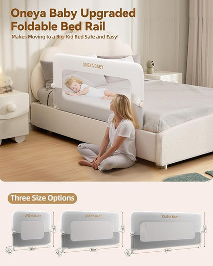 Baby Bed Rail Guard, 59in Thickened Toddler Bed Rail for Toddlers, Extral Tall Swing Down Kids Child Safety Side Railing Guards/Rails for Twin, Full, Queen, King Bunk Size Bed, White/Grey, 27”H