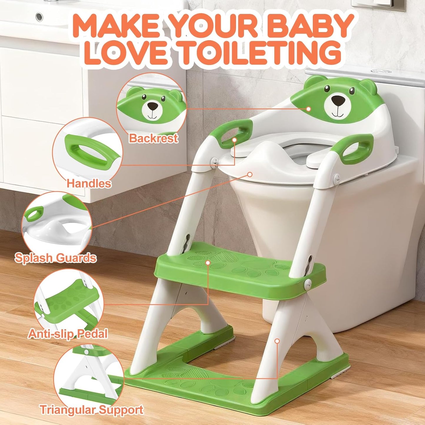 Potty Training Seat, SKYROKU Upgrade Toddler Toilet Seat for Kids Boys Girls, 2 in 1 Potty Training Toilet, Splash Guard Anti-Slip Pad Step Stool,New Sector-Shape Stabilized Base (8899+Grey)