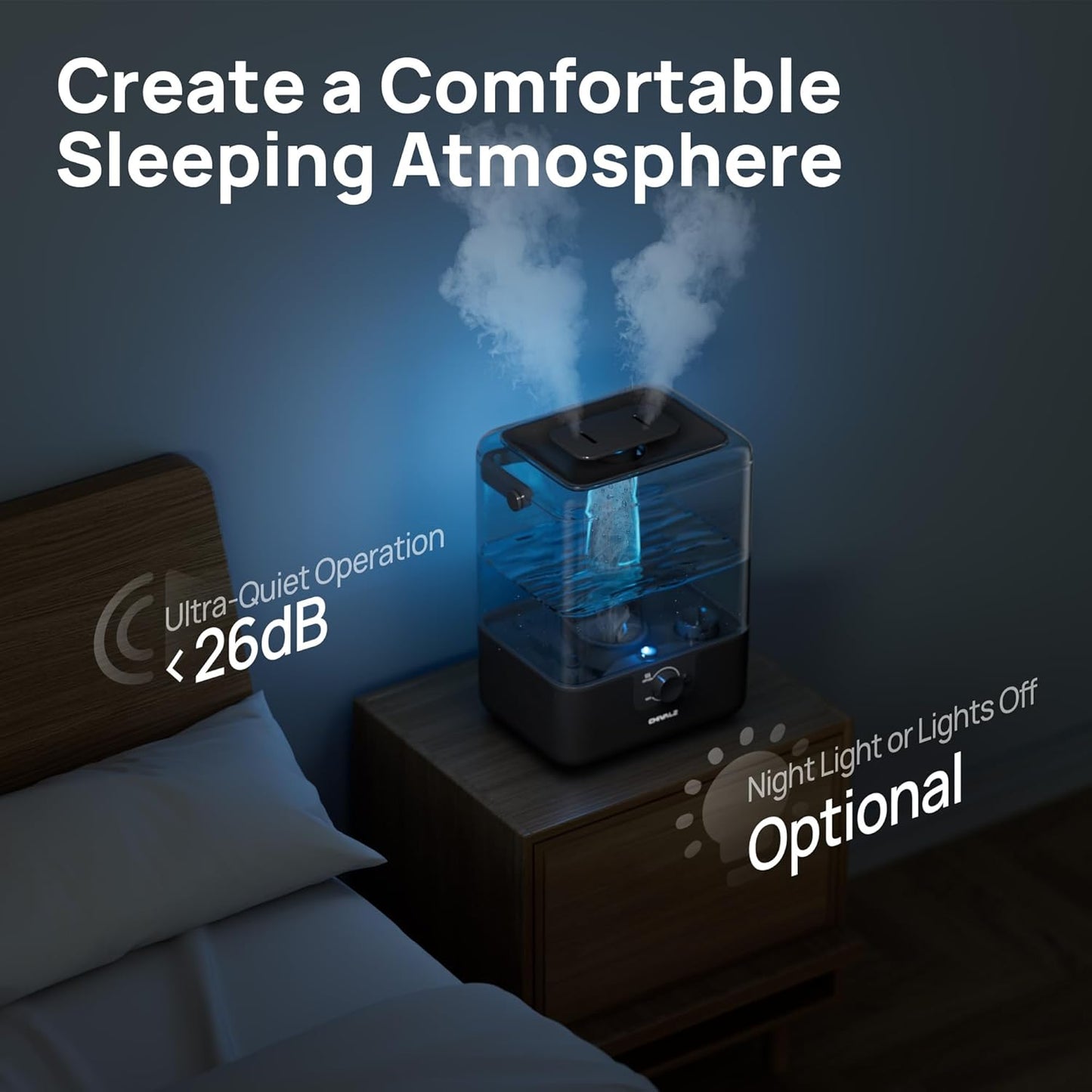 CHIVALZ Humidifiers for Bedroom Large Room, 6L Cool Mist Top Fill Humidifier with Essential Oil Diffuser, 26dB Quiet Ultrasonic Humidifier for Baby Nursery Plants, 50H Runtime Night Light 1 Pack White