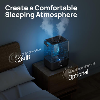 CHIVALZ Humidifiers for Bedroom Large Room, 6L Cool Mist Top Fill Humidifier with Essential Oil Diffuser, 26dB Quiet Ultrasonic Humidifier for Baby Nursery Plants, 50H Runtime Night Light 1 Pack White