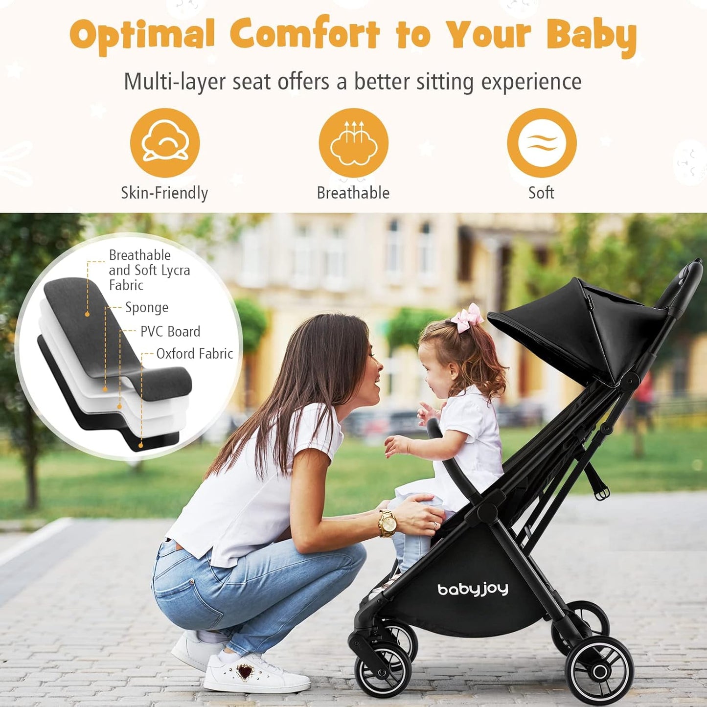 BABY JOY Lightweight Baby Stroller, Compact Travel Stroller for Airplane, Infant Toddler Stroller w/Adjustable Backrest & Canopy, Storage Basket, Self Standing Gravity Fold, Aluminium Frame (Pink)