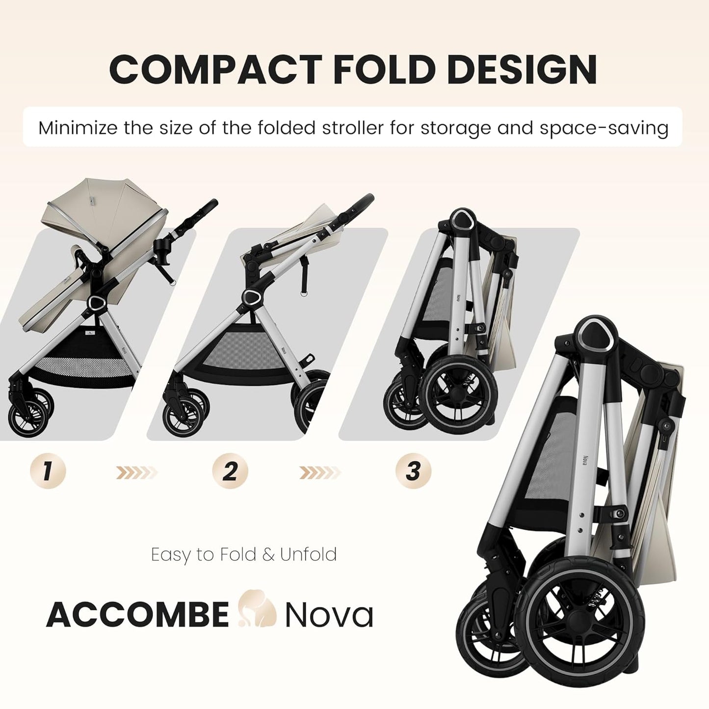 Accombe 2 in 1 Baby Stroller, Convertible Bassinet Pushchair for Infants and Newborns 0-36 Months