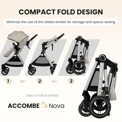 Accombe 2 in 1 Baby Stroller, Convertible Bassinet Pushchair for Infants and Newborns 0-36 Months
