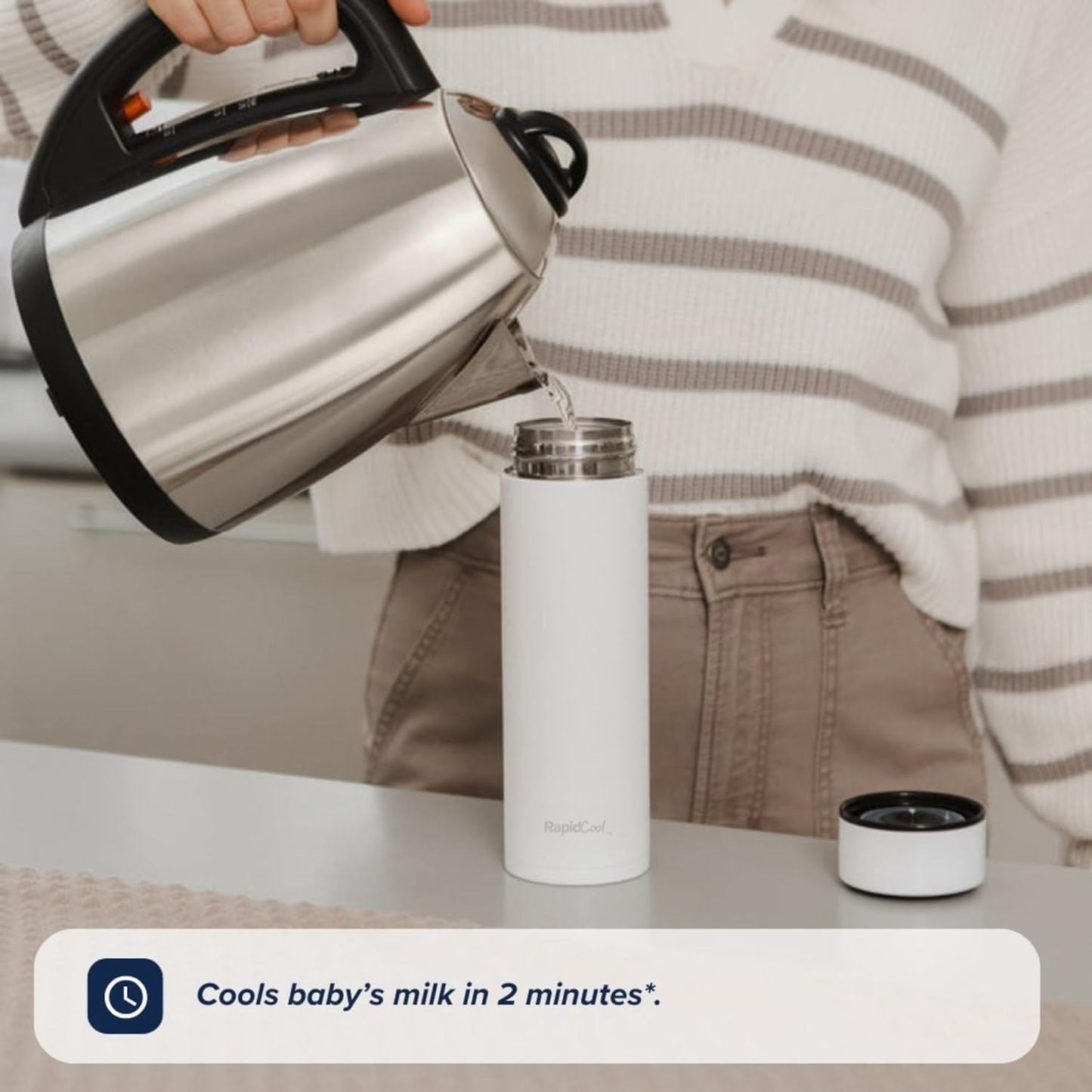 Nuby RapidCool Portable Baby Bottle Maker - with Milk Powder Dispenser and Digital Lid - Ideal for Travel Bottles and Night Feeds - Stainless Steel