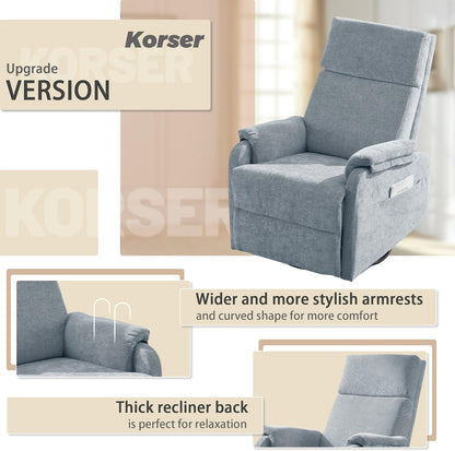 Korser Recliner Chair, Swivel Rocking Recliner Chair for Adults, Glider Rocking Chair, Small Nursery Chair Recliner for Living Room, Reclining Chair with Modern-Designed Armrests, Chenille, Beige