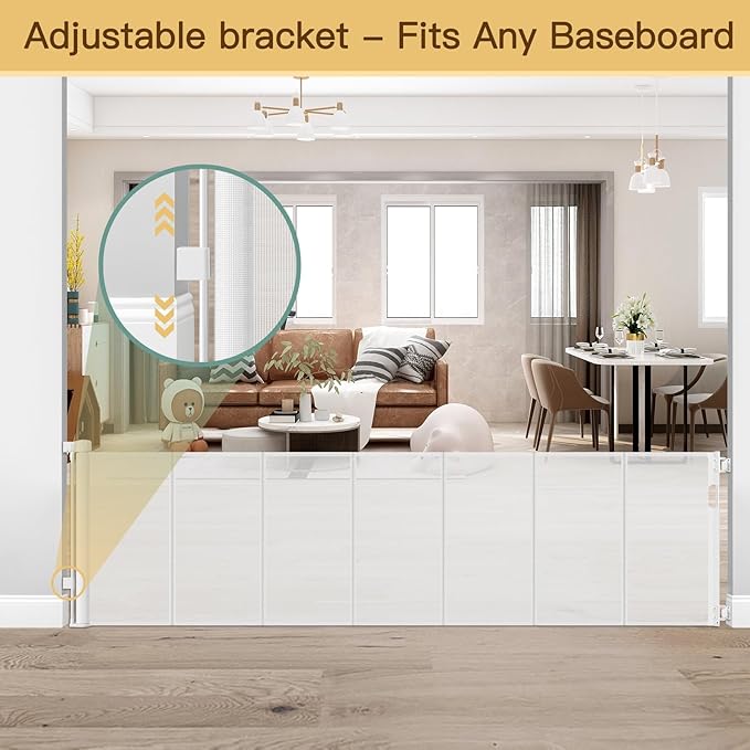 Reinforced 159 Inch Extra Wide Child Gates for wide Openings, Indoor/Outdoor Retractable Fence/Barrier/Blocker/Screen for Baby and Pet, Bottom Anti-crawl Extra Long Baby Gate for Large Openings, White