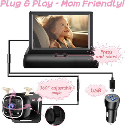 B1 Baby Car Camera with 4.3'' Monitor, USB Powered Rear Facing Seat Camera, HD 1080P Night Vision, 150° Wide Angle, Easy Installation, Safe & Portable Baby Monitor