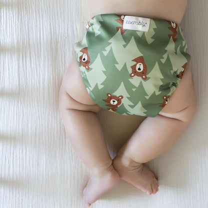Esembly Cloth Diaper Cover - Reusable Swim Diaper, Waterproof, Breathable - Adjustable Outer Layer Over Absorbent Inner for Blowout Protection - Sea Glass, Size 2 (18-35lbs)