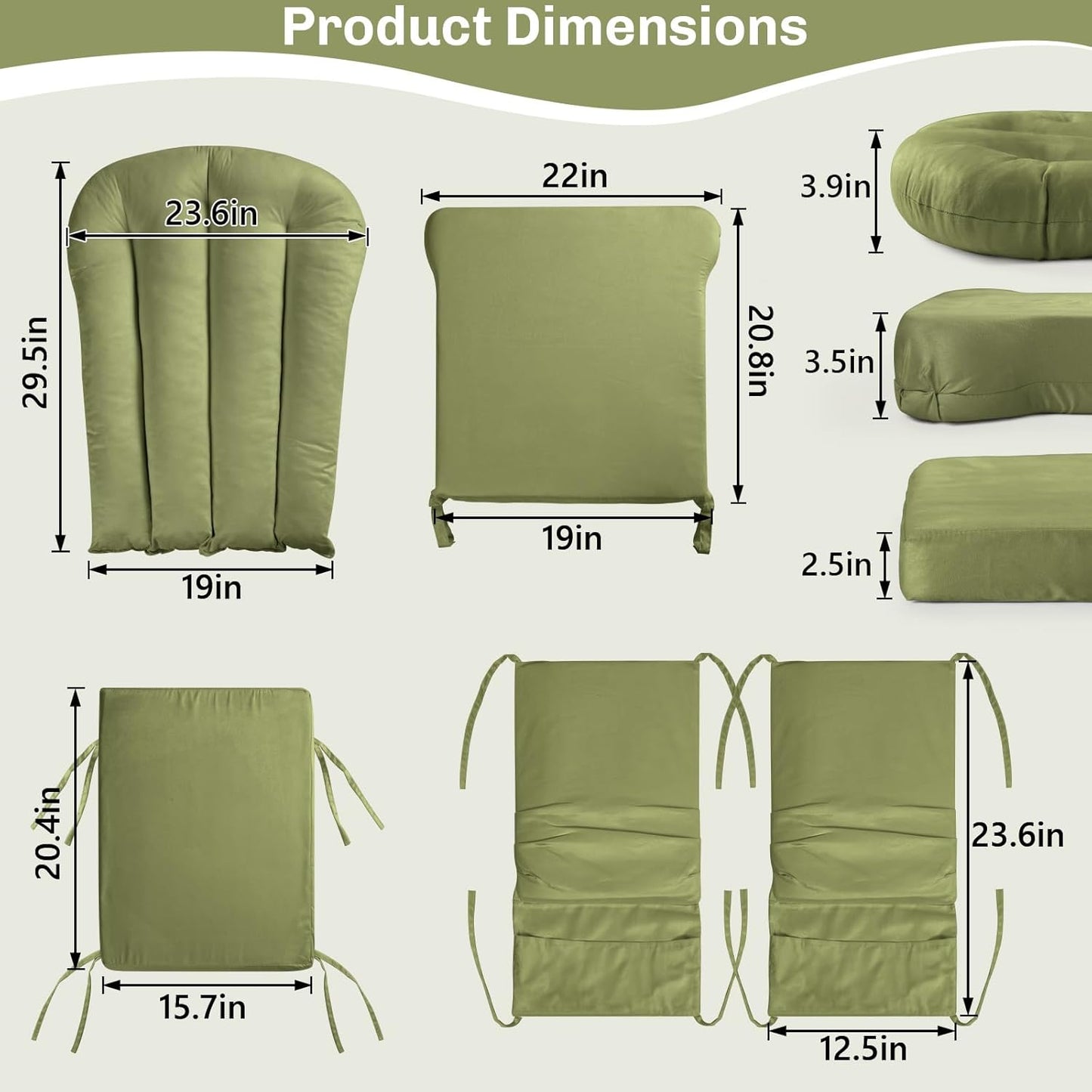 5PCS Suede Glider Rocker Replacement Cushions with 29.5" High Backrest & Side Pockets, Thickened Soft Glider Rocking Chair Cushions with Ottoman Cushion for Indoor Nursery Rocking Chair, Green