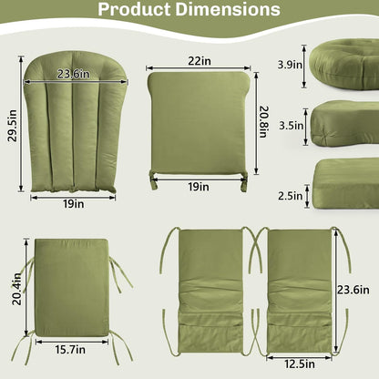 5PCS Suede Glider Rocker Replacement Cushions with 29.5" High Backrest & Side Pockets, Thickened Soft Glider Rocking Chair Cushions with Ottoman Cushion for Indoor Nursery Rocking Chair, Green