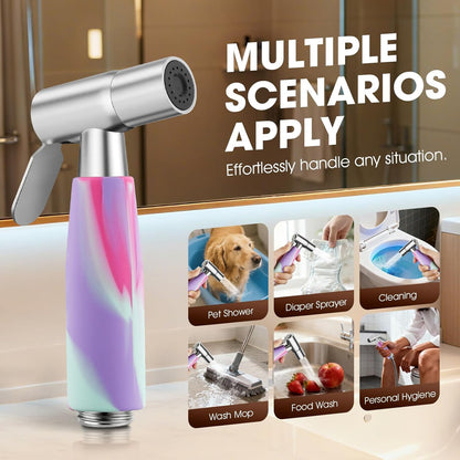 Handheld Bidet Sprayer Head,Stainless Steel Muslim Shower Head for Toilet,Adjustable Pressure Jet Sprayer for Feminine Hygiene and Pet Bath Bathroom Cloth Diaper Cleaning (Multicolor)