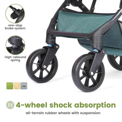 Compact Baby Stroller, Travel Toddler Seat Pushchair with Shock Absorbing Wheels, Foldable Infant Stroller with Canopy, One Button Brake, Convertible Infant Stroller for Toddler (Dark Grey)