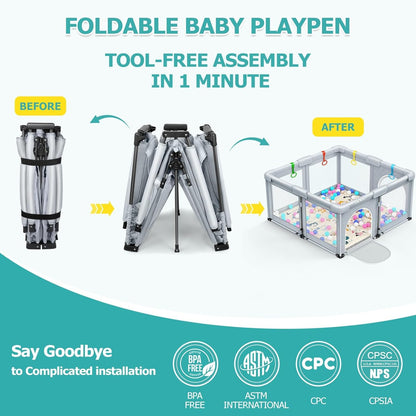 OCATO Baby Playpen Play Pen: Foldable Playpen for Babies and Toddlers Playard for Indoor Outdoor Activity Center Game Fence Safety Area Toddler Play Pen for Babies 6-12 Months Baby Gifts (50" × 50")