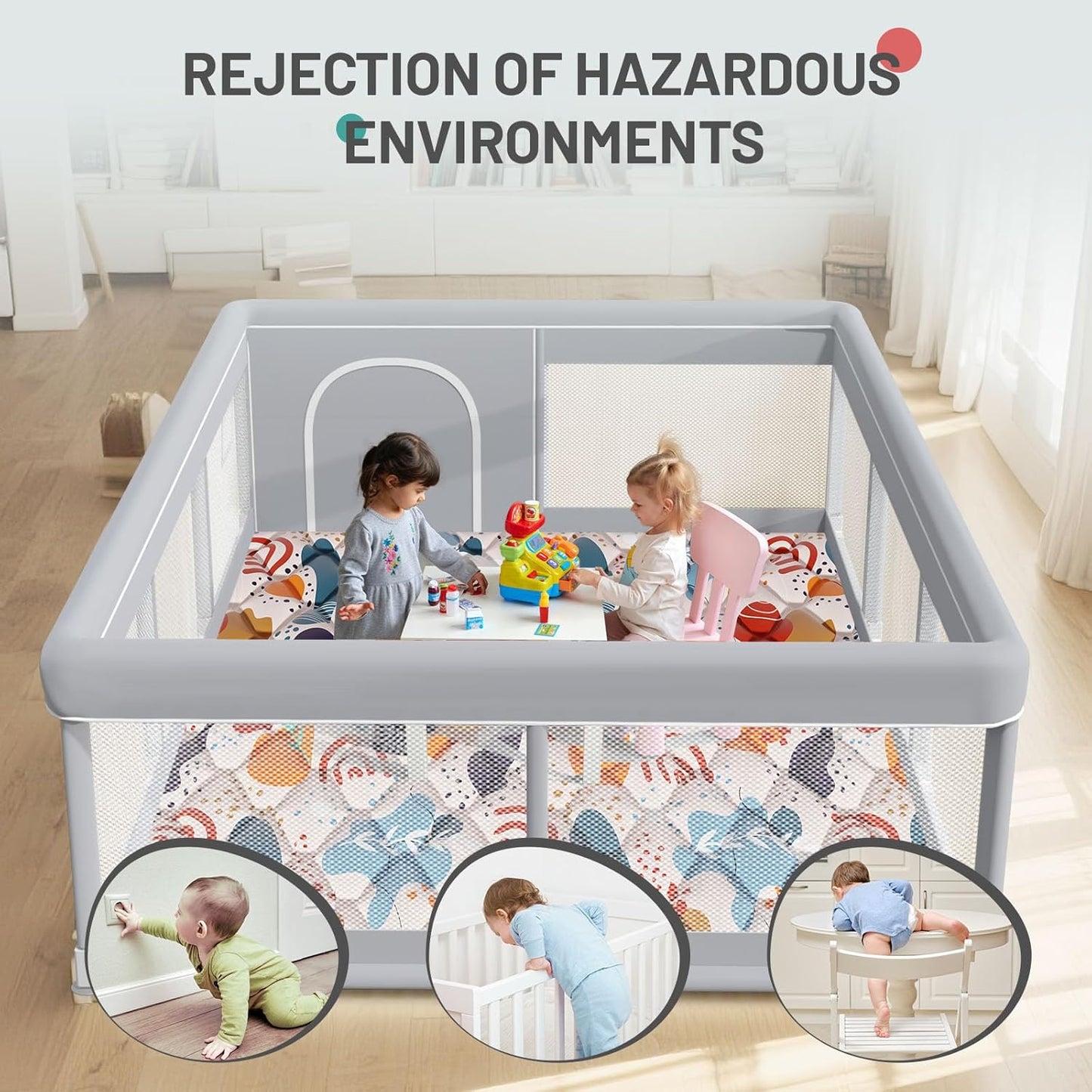 Baby Playpen with Mat 50x50 Inch, Play Pen for Babies and Toddlers with Gate, Baby Fence Sturdy Safety Playpen, Indoor & Outdoor Kids Activity Center