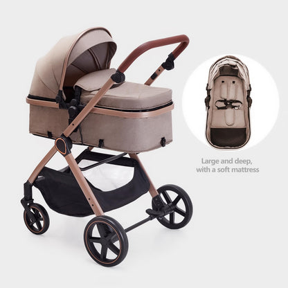 Lortsybab 2 in 1 Baby Stroller, Newborn Infant Toddler Convertible Pram Stroller for 0-36 Months Old Babies (Grey)