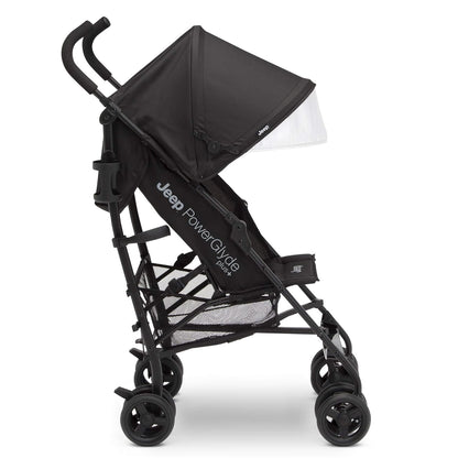 Jeep PowerGlyde Plus Stroller by Delta Children Lightweight Travel Stroller with Smoothest Ride, Aluminum Frame, 4-Position Recline, Extra Large Storage Basket, Black