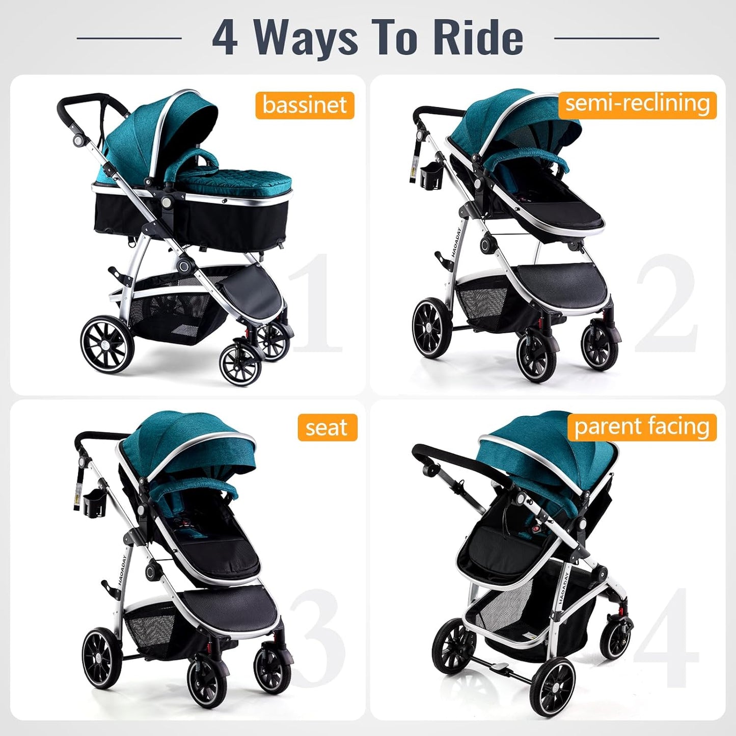 Baby Stroller, 2-in-1 Reversible Toddler Seat with Lie-Flat Mode, Foldable Infant Stroller with Canopy, One Button Brake, Adjustable Handle, Newborn Pushchair (Black B)