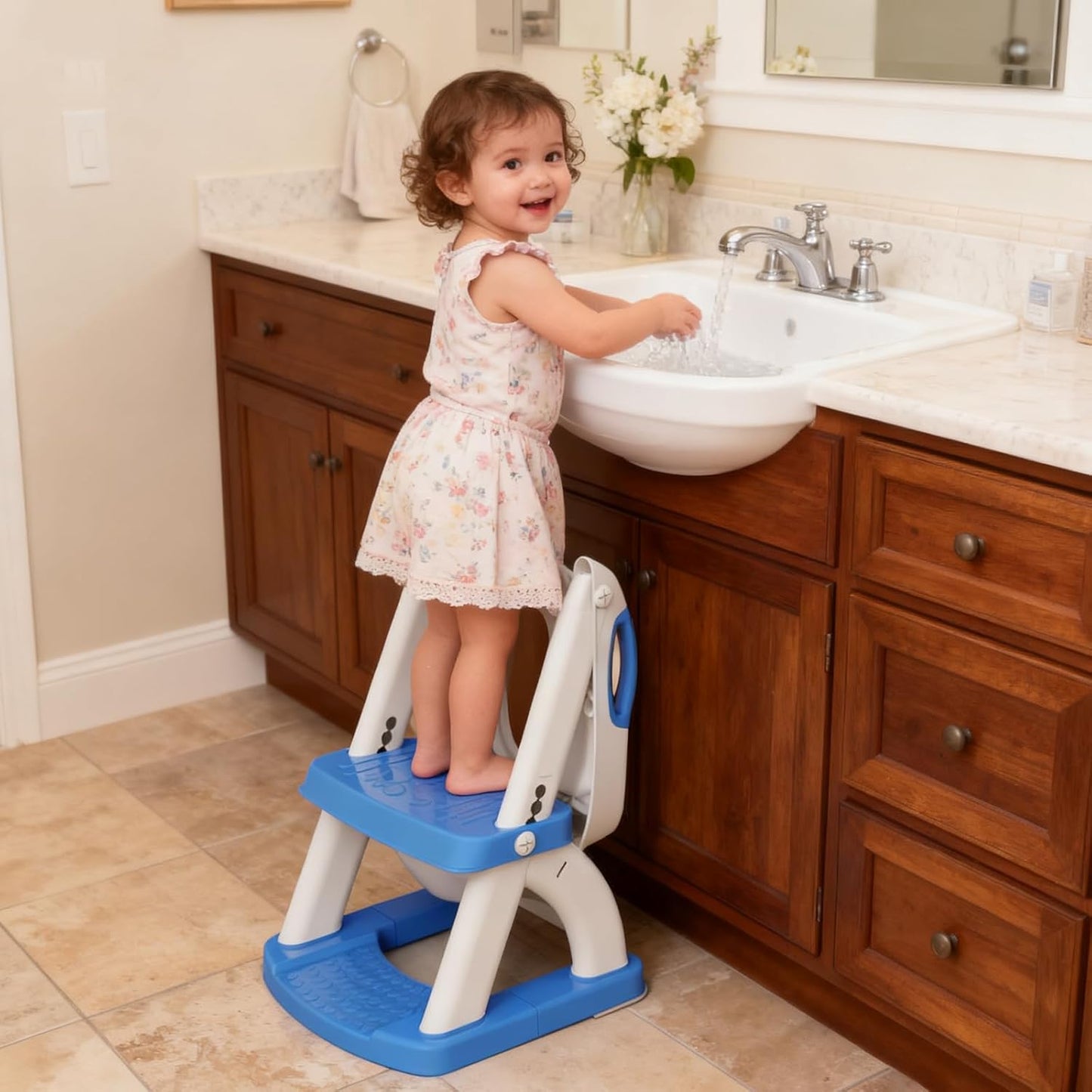Potty Training Seat, SKYROKU Upgrade Toddler Toilet Seat for Kids Boys Girls, 2 in 1 Potty Training Toilet, Splash Guard Anti-Slip Pad Step Stool,New Sector-Shape Stabilized Base (8899+Grey)