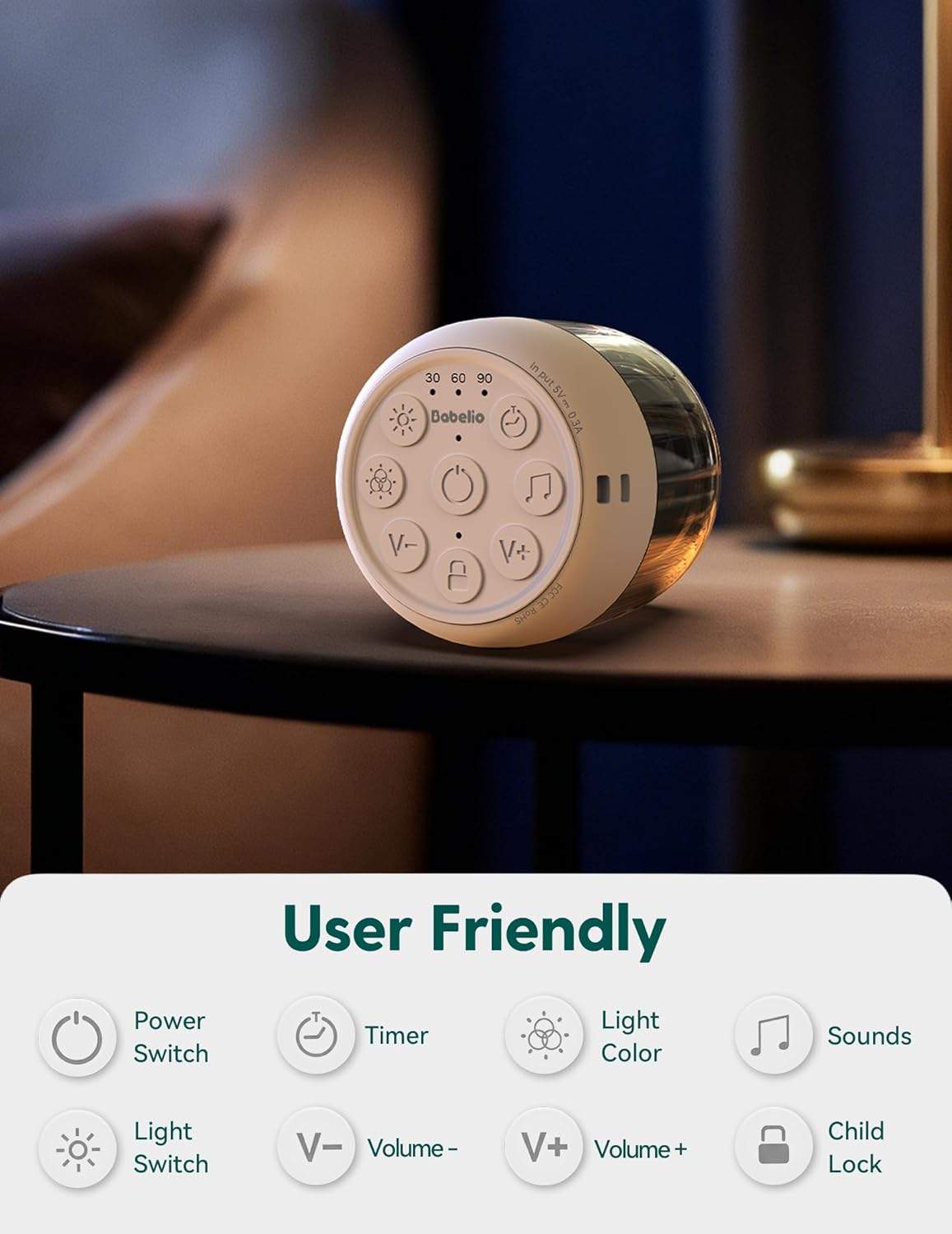 Babelio White Noise Sound Machine (Pocket Mini Pro) | 1000mAh Large Battery, 25 Non-looping Sounds for Adults, Kids & Babies, Timer, Memory Function, Pocket-Sized & Travel Essentials, White