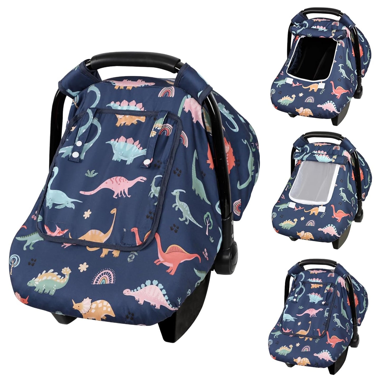 Car Seat Cover Baby Girl, Warm Winter Carseat Cover for Baby, Kick-Proof Infant Car Seat Cover with Peep Window, Windproof & Cozy, Pink Rainbow