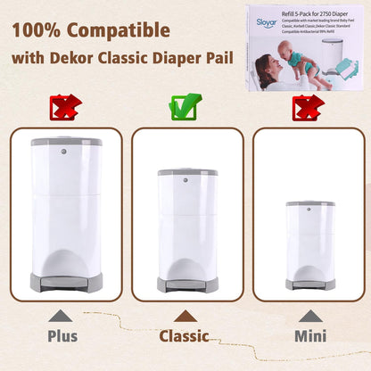 Sloyar Refills Compatible with DEKOR CLASSIC Diaper Pails/3 Pack/Versatile and Functional/Suitable for Seniors and Infants/Baby Powder Fragrance/Holds up to 1650 Diapers