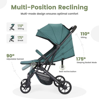 Compact Baby Stroller, Travel Toddler Seat Pushchair with Shock Absorbing Wheels, Foldable Infant Stroller with Canopy, One Button Brake, Convertible Infant Stroller for Toddler (Dark Grey)