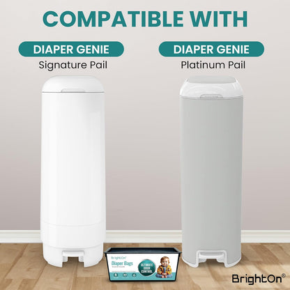 BrightOn® Diaper Pail Refill Bags, 30 Bags Per Refill, Compatible with Genie Easy Roll Signature Diaper Pails, Holds Up to 2820 Newborn Diapers, Real 7 Layer Odor Barrier, Unscented, 2PACK (60 Bags)