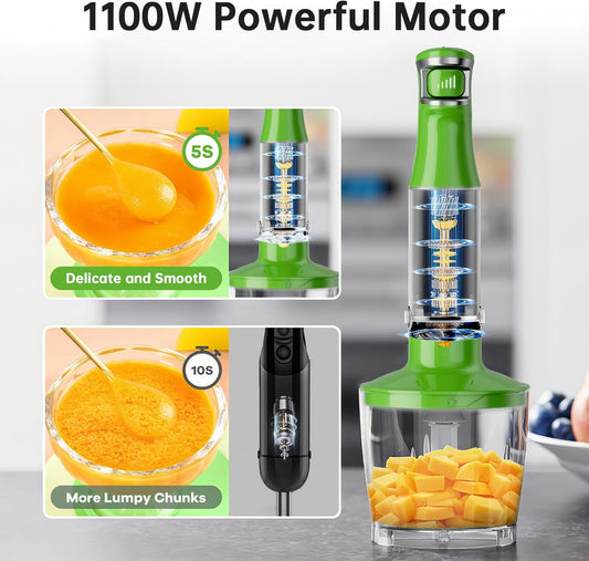 Turelar Immersion Blender Handheld Corded Hand Blenders Set 1100W, Trigger Variable Speed 5 in 1 Stick Emulsifier with Chopper, Whisk and Frother for Soup, Baby Food and Smoothies, Orange