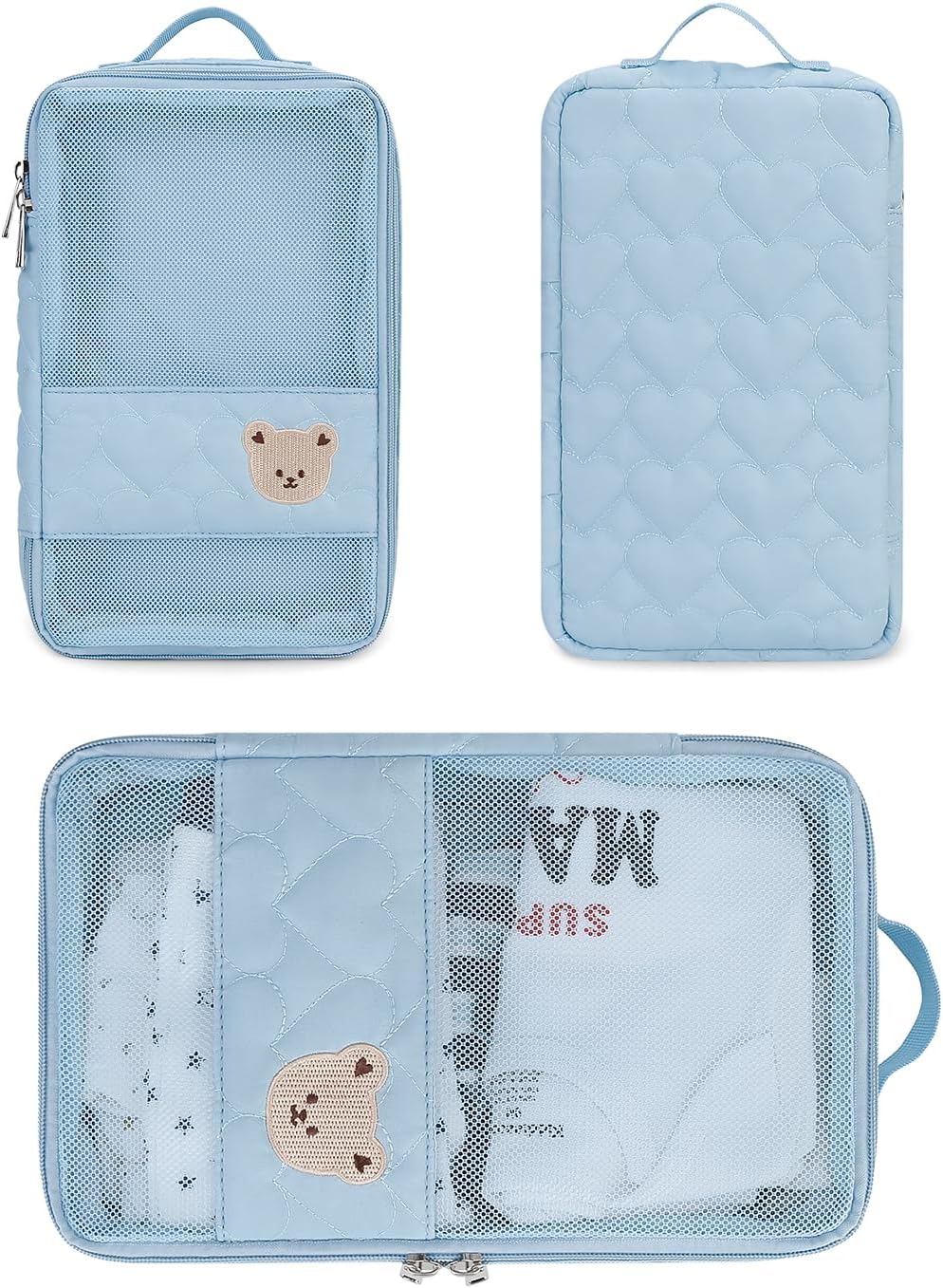 MOMIGO Baby Diaper Bag Organizer Pouches - 2 Pack Waterproof Pod Hanging Diaper Bag Cute Bear Mesh Bag Reusable, Washable or Baby Cloth Diapers