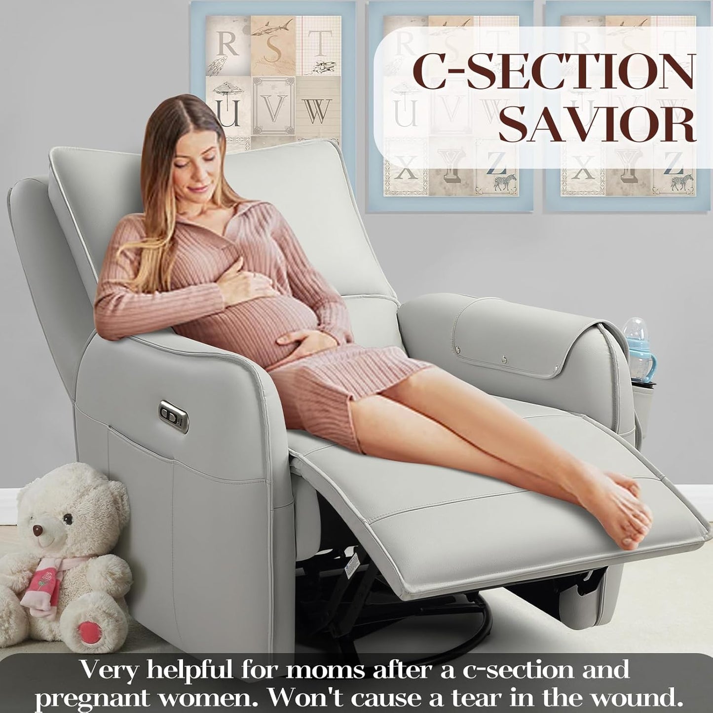 Power Recliner Gliders for Nursery, Electric Swivel Rocker Recliner Chair, Comfy Upholstered Living Room Reclining Rocking Chairs with Lumbar Support (Gray, 41" X 40" X 36")