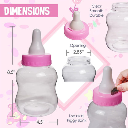 Evershine Plastic Baby Bottle Bank, 13" Blue Fillable Baby Shower Bank, Plastic Jumbo Baby Favor Bottle Centerpiece