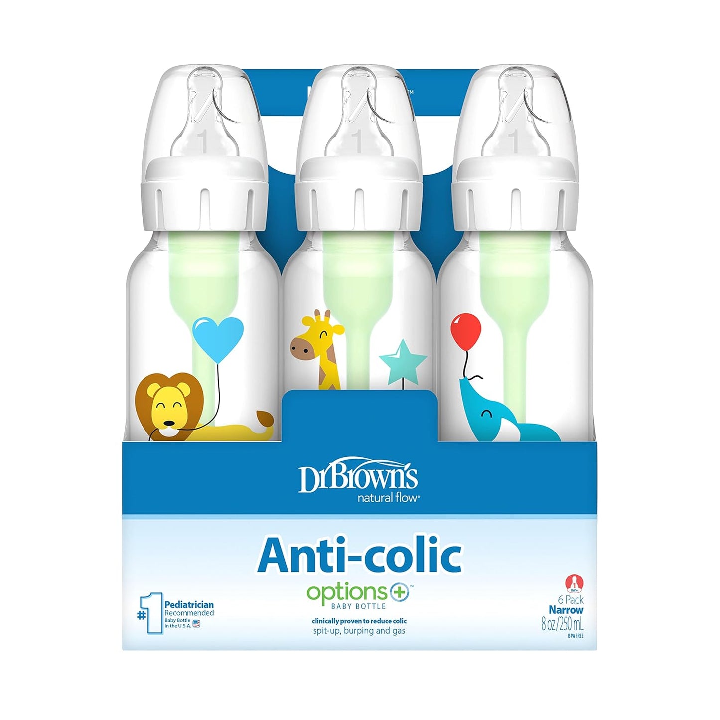 Dr. Brown’s Anti-Colic Options+ Narrow Baby Bottles, 0m+ Level 1 Nipple - Baby Bottle to Reduce Colic (3 Pack), Purple 8 oz