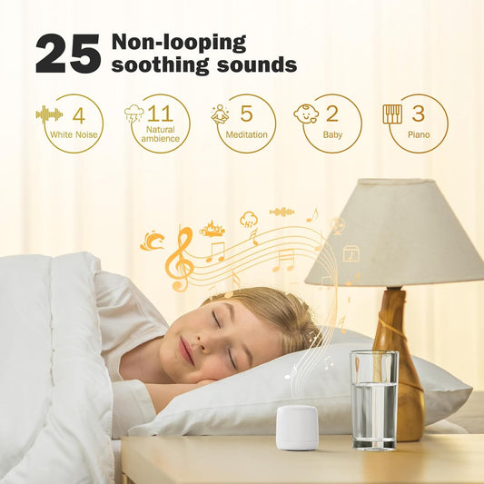 2-Pack Sync Stereo, Paussion Portable Mini Noise White Sleep Sound Machine for Adults Kids Baby 25 Soothing Songs, Auto Timer, Perfect for Travel, Home, Office Privacy