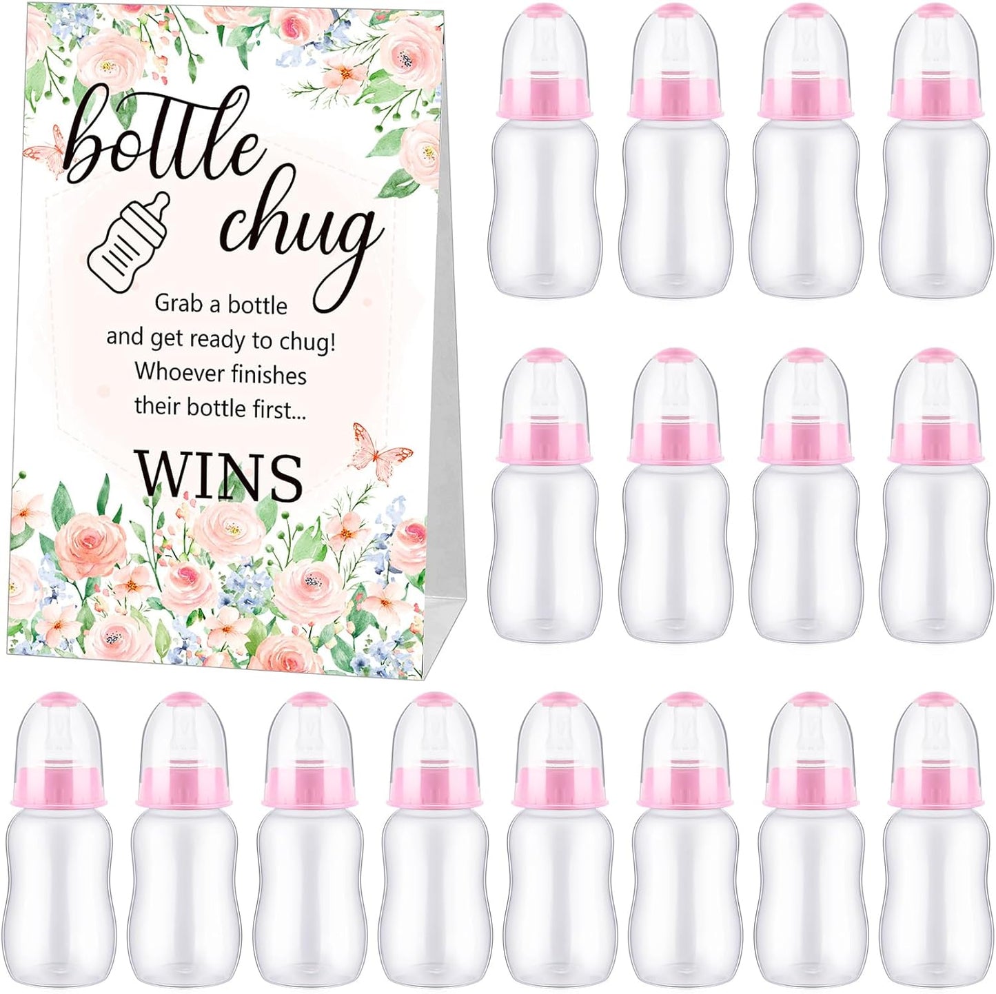 TrelaCo Bottle Chug Baby Shower Game 20 Pcs Baby Bottles Shower Favor with 1 Greenery Theme Sign for Gender Reveal Party Supplies Gifts(Green)