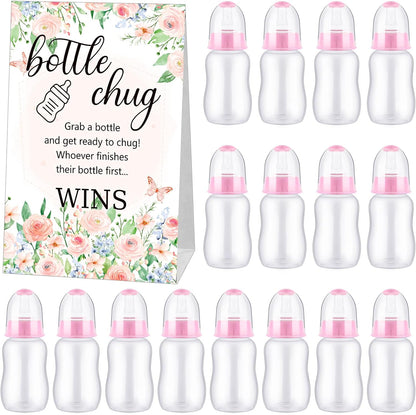 TrelaCo Bottle Chug Baby Shower Game 20 Pcs Baby Bottles Shower Favor with 1 Greenery Theme Sign for Gender Reveal Party Supplies Gifts(Green)