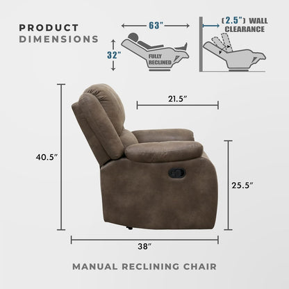 Lexicon Manual Glider Recliner Sofa Chair, Home Theater Seating, Wall Hugger Manual Reclining Nursery Chair for Bedroom/Living Room/Office/Apartment, Grey Chenille