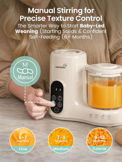 Grownsy Baby Food Maker with Dual-Layer Steam Basket | Baby Food Processor for Starting Solids & Babies 6+ Months | Steamer Blender & Puree Machine for Healthy Baby Food, BPA-Free,Black & Gold