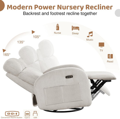 Swivel Rocker Recliner Chair, Rocking Recliner for Nursery with Side Pockets, Manual Swivel Reclining Nursery Glider Chair for Breastfeeding Living Room, Camel Chenille