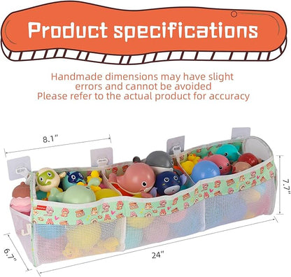 Bath Toy Storage Organizer, 3 Compartments Bath Toy Holder, Large Capacity & Quick-Drying Mesh for Bathtub and Shower, Strong sticky Hooks for Easy Access