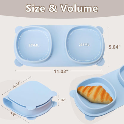 Baby Plates with Suction with Forks and Spoons, Foldable Silicone Toddler Plates, Baby Travel Essential, Microwave & Dishwasher Safe, Purple