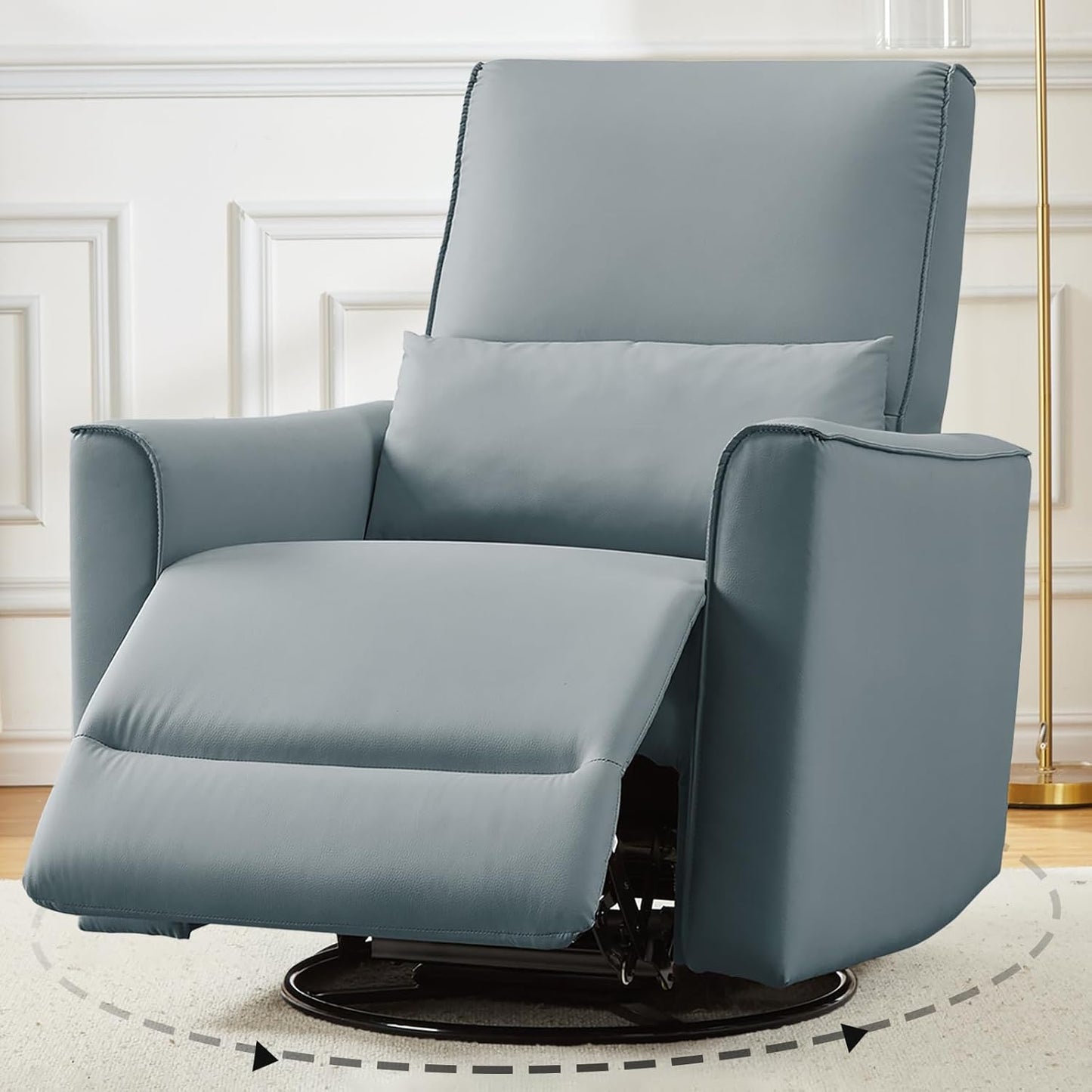 GAOMON Swivel Rocking Recliner Chair, Manual Leather Recliner Glider with Lumbar Support & Padded Armrest, Comfortable Rocker Nursery Single Sofa for Living Room and Bedroom (Cream)