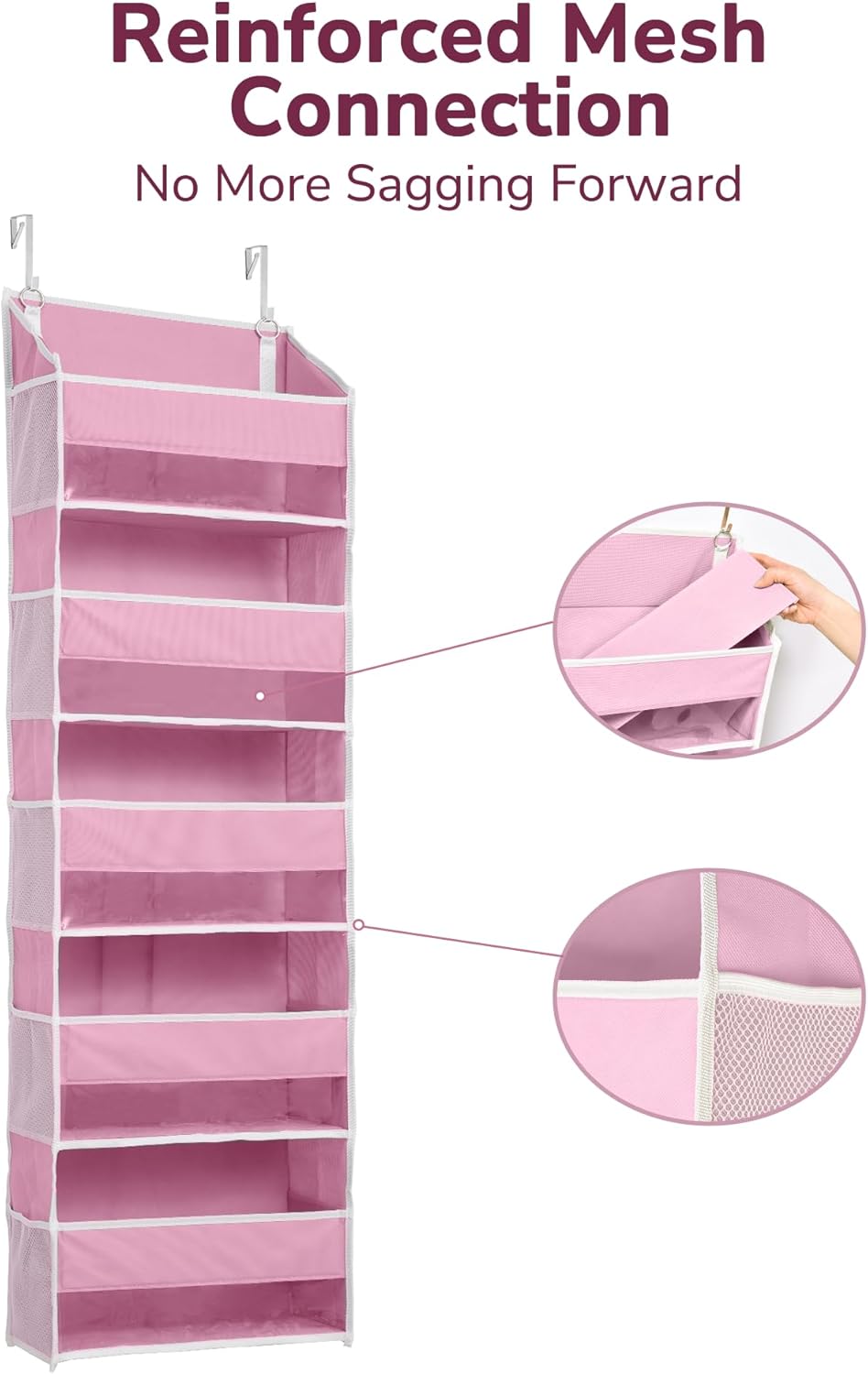ULG 1 Pack Over Door Organizer with 5 Large and 10 Mesh Side Pockets, 44 lbs Weight Capacity Hanging Storage with Clear Window Kids Toys, Shoes, Diapers, Dark Grey, 5 Layers