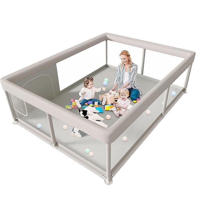 Hiaksedt Large Baby Playpen 65x50 Inch, PlayPen for Babies and Toddlers, Sturdy Safety Play Yard for Indoor & Outdoor with Zipper Gates, Anti-Fall