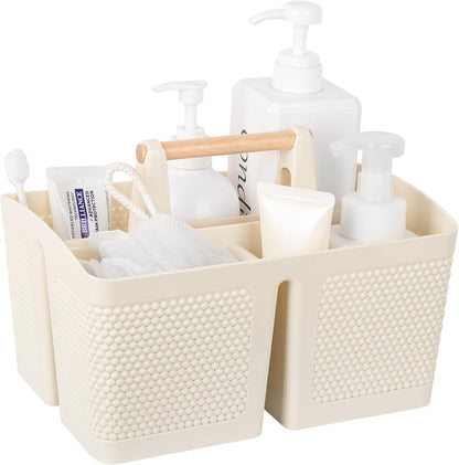 rejomiik Portable Shower Caddy Basket Plastic Cleaning Caddy Organizer Storage Tote with Handle for Bathroom, College, Dorm Room Essentials, White