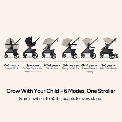 Mompush Ultimate2 Baby Stroller, Premium Convertible Full-Size Stroller for Toddler, Reversible Seat with One Hand Recline Adjustment, Car Seat Adapter Included
