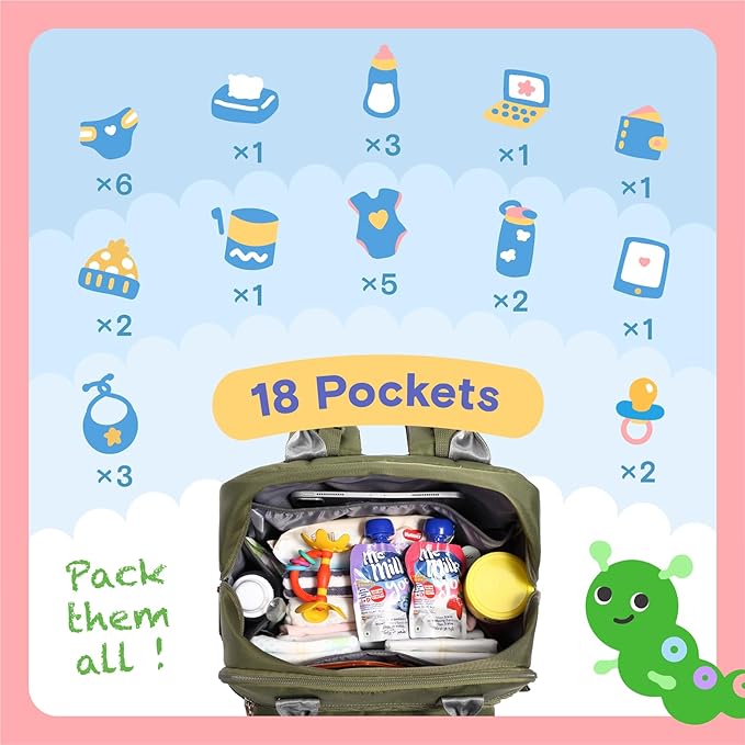 iniuniu Diaper Bag Backpack, 4 in 1 kit Large Unisex Baby Bags for Boys Girls, Waterproof Travel Back Pack with Pouch