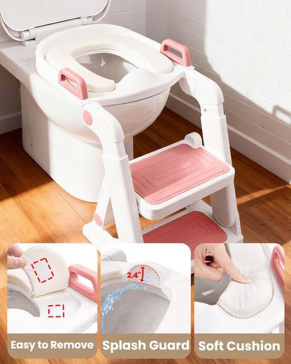 Potty Training Seat, Primlect Upgrade Ultra-Stable Toddler Toilet Seat for Kids Boys Girls, 2 in 1 Potty Training Toilet with Step Stool, Adjustable Seat and Ladder, Non-Slip Pad, Splash Guard (Grey)