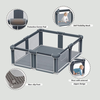 G TALECO GEAR Foldable Playpen for Babies and Toddlers, 71"x79" Portable Play Yard with Mat, Kids Collapsible Play Pen with Sturdy Metal Frame & Mesh Walls, Indoor & Outdoor Baby Fence Play Area